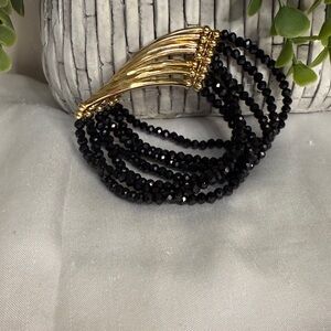 Elegant Black Faceted Crystal Beads Bracelet with Gold Clasp - NWOT